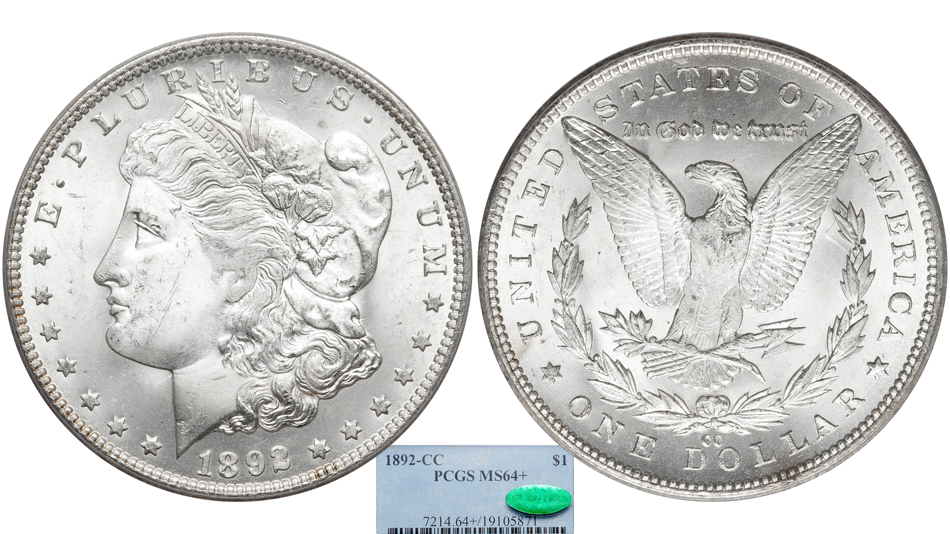 1892-CC Morgan Silver Dollar PCGS MS-64+ CAC — Southgate Coins